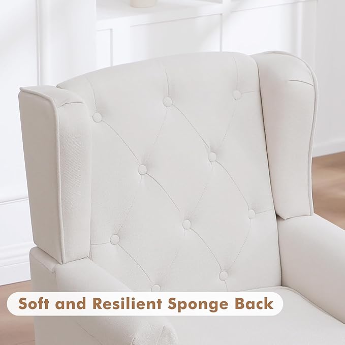 Accent Chair Set of 2, Mid Century Modern Fabric Wingback Chair, Upholstered