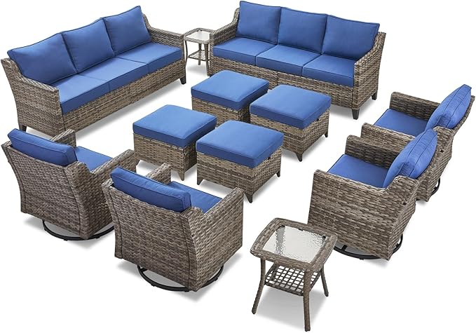12 Piece Patio Furniture Set-High Back Outdoor Furniture Set Sectional Sofa