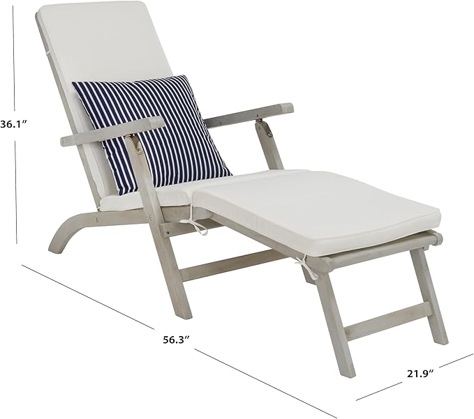 SAFAVIEH Outdoor Collection Palmdale Grey Solid Wood/Beige Cushion