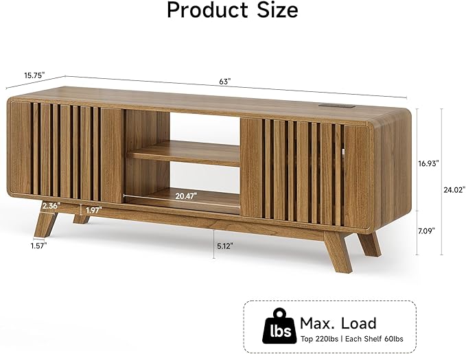 ONBRILL 63-Inch TV Stand for TVs up to 75 Inch, Mid-Century Modern Television
