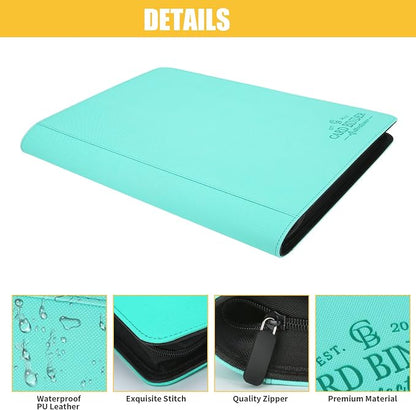 Toploader Binder,Toploader Hard Cases, 9-Pocket Pages Sleeves Hold up 288 Cards.Toploader Card Binder with Sleeves for “3×4” rigid，Card Holder(lake blue)