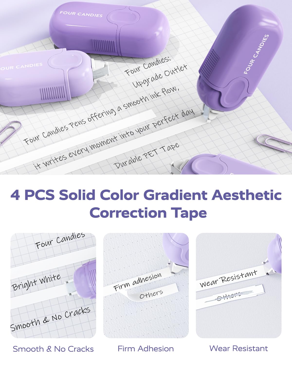 Four Candies Purple College Supplies and Nursing Essentials with Organizer, Gel Pens with Black Ink,Correction Tapes,Pastel Highlighters, Mechanical Pencils, Sticky Notes, Index Post