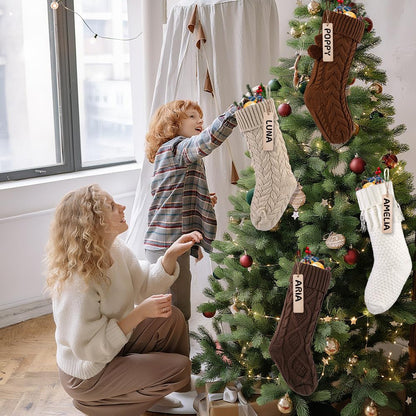 Teeanzo 4 Pack 18 Inches Christmas Knitted Hanging Stockings, Xmas Large Farmhouse Rustic Neutral Cable Knit Personal Stockings Decorations for Christmas Tree Fireplace Family Holiday Party Decor