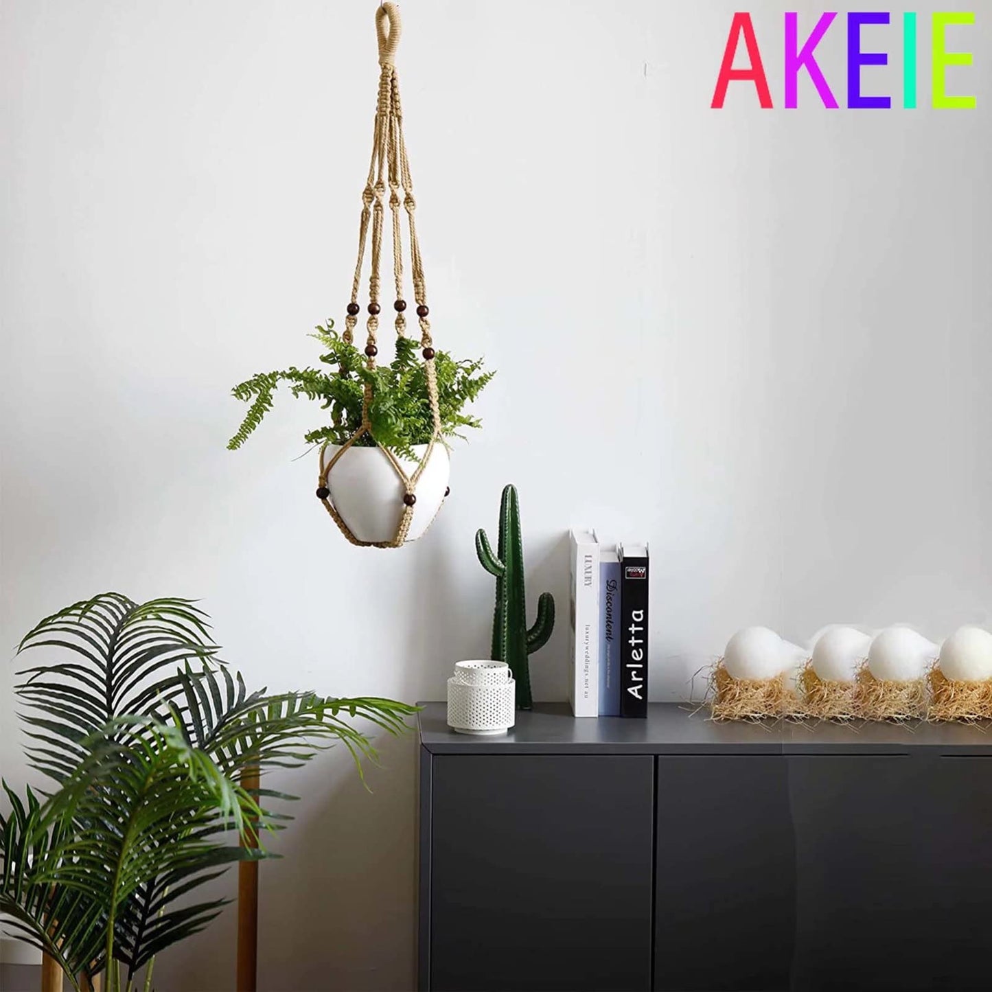 Macrame Plant Hanger 3 Pack Ceiling Plant Hanger 35'' Brown Hanging Planter Holder Boho Handmade Plant Jute Rope with 6 Hooks and Beads for Indoor Outdoor Home Balcony Decor, Fit Max 12'' Flower Pot