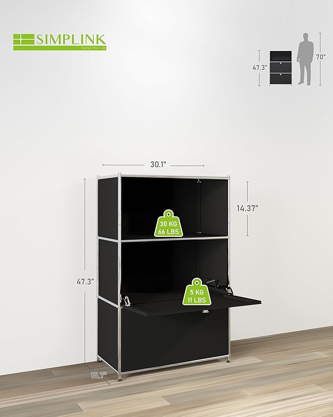 Metal Shelf with 2 Flap Doors, Large Capacity Cabinet, DIY Modern Home
