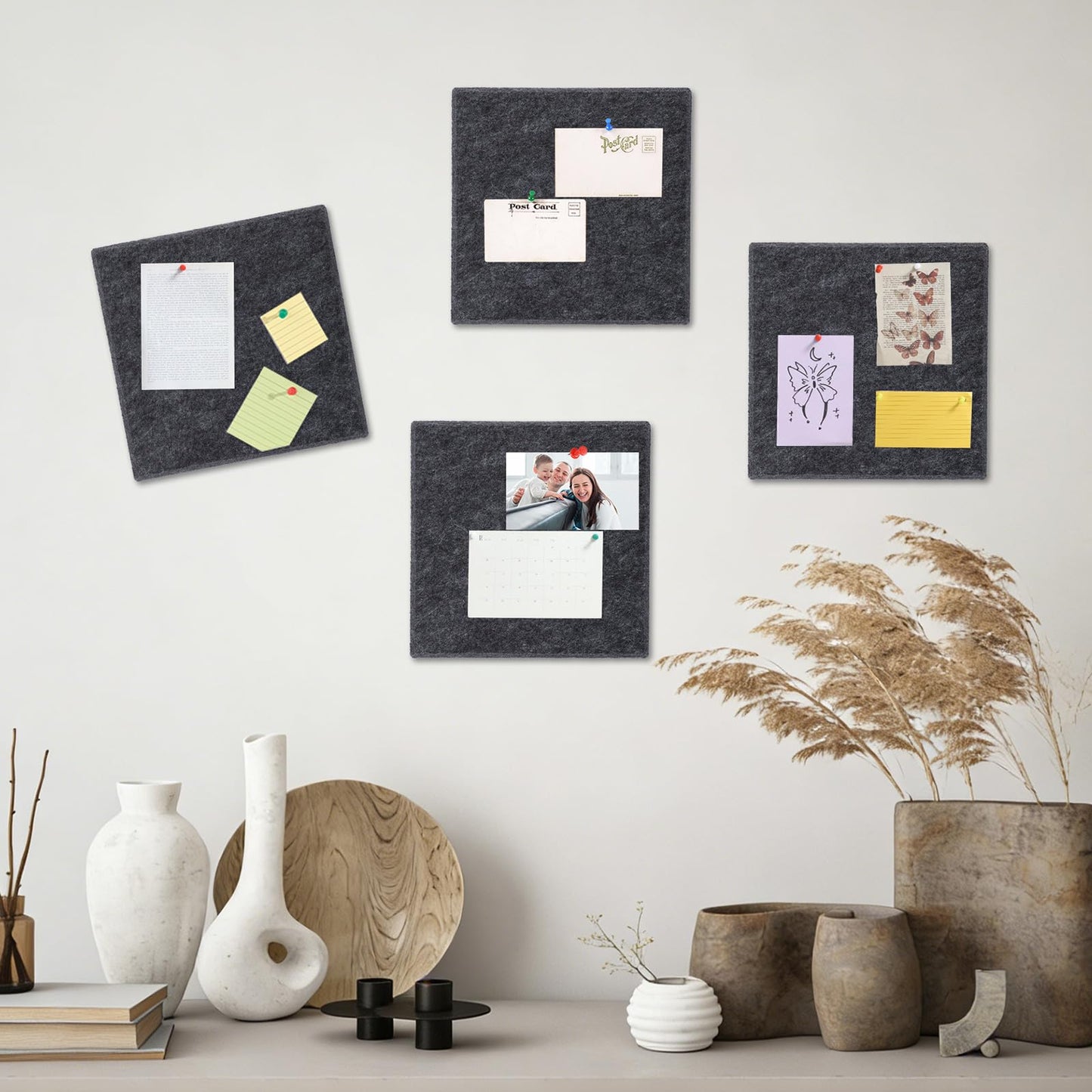 Large Cork Board 28" x 19", 6 Pack Felt Bulletin Board with Pushpins, Cork Boards Alternative with Self-Adhesive Strips, Felt Wall Tiles Pin Boards for Walls Office Home School Decor-Dark Gray