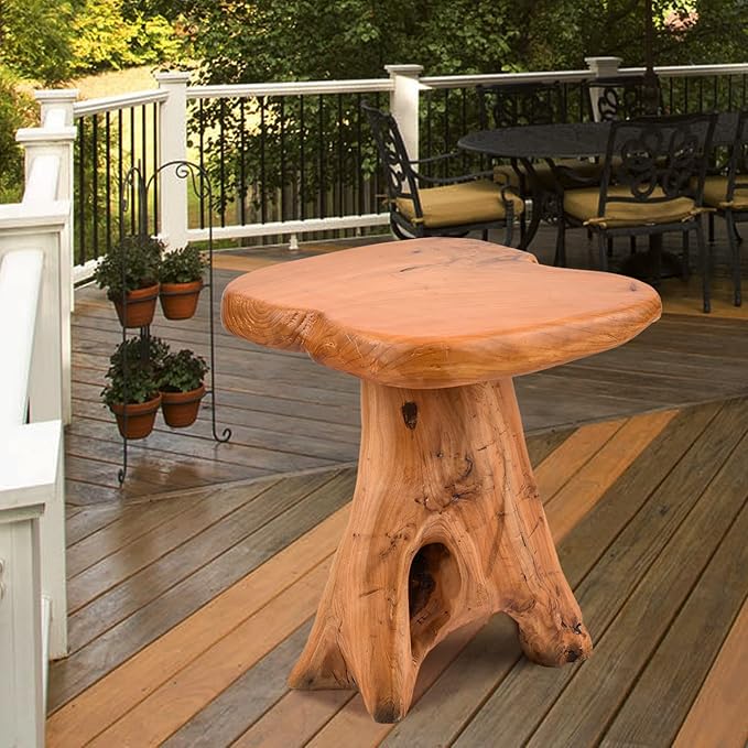Small Side Table, Unique Design Live Edge Wood Stool, Freeform Natural Plant