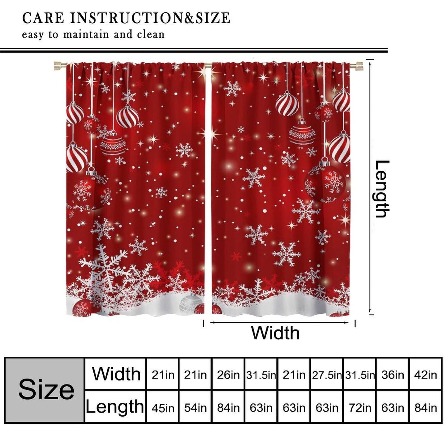 Red Christmas Snowflakes Curtain Merry Xmas Window Treatment for Living Room Bedroom Dining Home Decor Window Drapes 42" W X 45" L