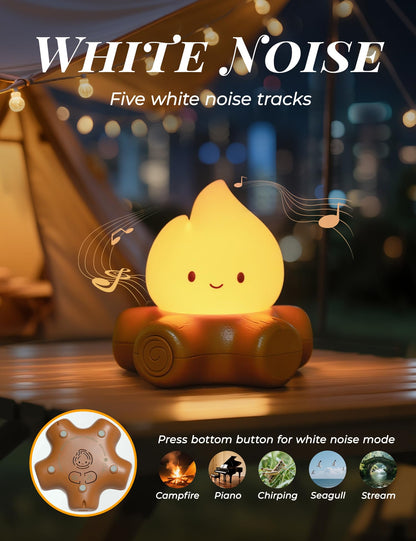 BANDIANCY 3pcs Cozy Campfire Nightlight Kits, Soothing Nature Sounds, White Noise Night Light for Baby Adult, Rechargeable, Cute Flame Lamp, Best Gift for Kids Bedrooms Camping Trips