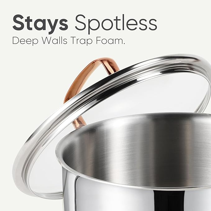 CAROTE 8 Qt Tri-Ply Stainless Steel Stockpot, Non-Toxic Stock Pot with Lid, Soup Pot for Pasta, Even Heating, Oven Safe, Induction, Ceramic and Gas Cooktops Compatible, Sliver, Mothers Day Gifts