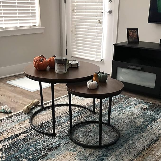 aboxoo Coffee Table Nesting Side Round Set of 2 End Table Top Sturdy Metal