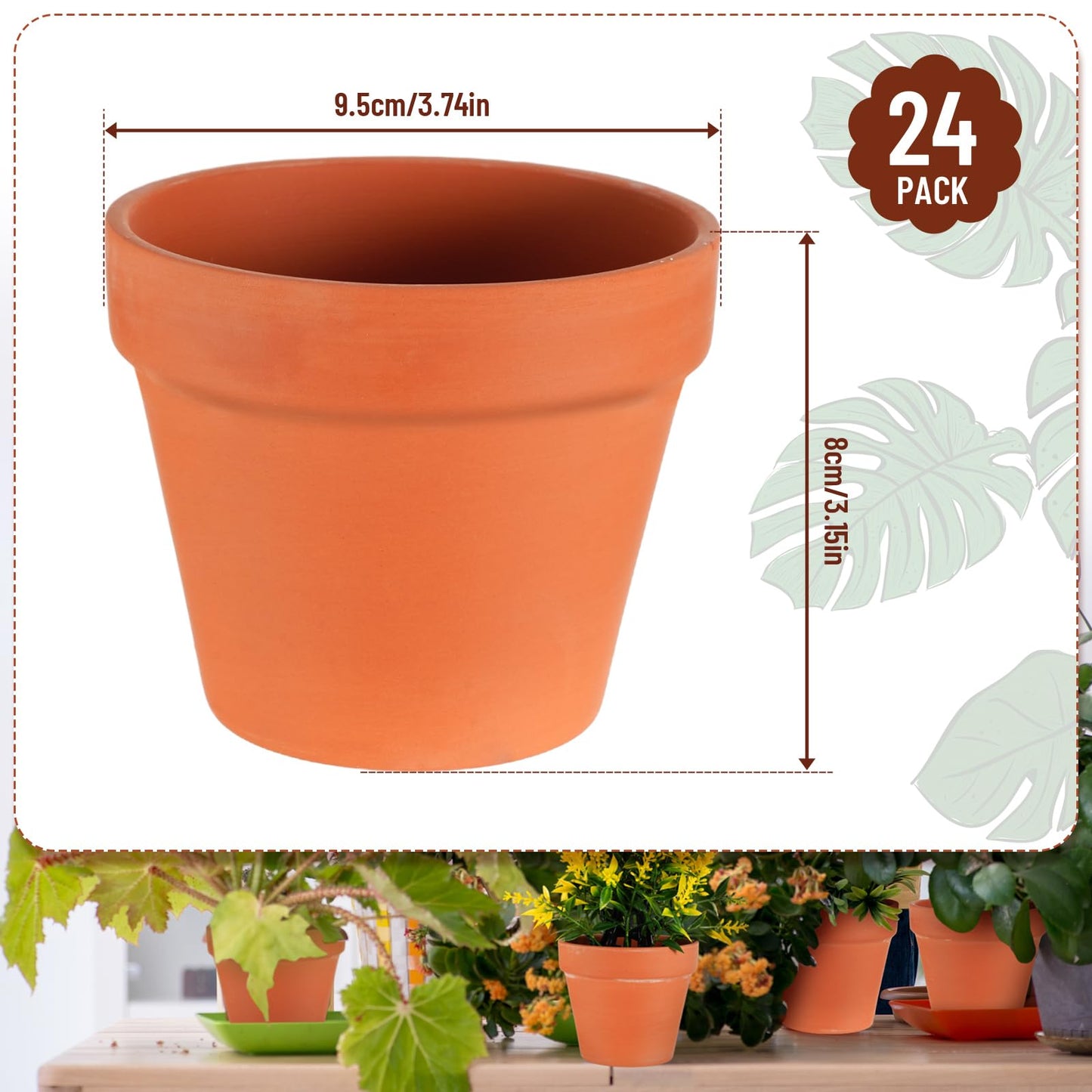 Hsei 24 Pcs 4 Inch Terracotta Pots Flower Pot with Drainage Hole Small Clay Pots for Plants Succulent Indoor Outdoor DIY Crafts Wedding Favor