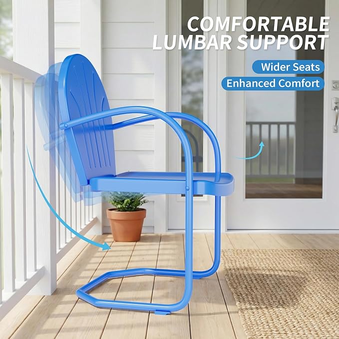 3 Pieces Patio Bistro Set, Retro Metal Outdoor Seating Conversation, 2 C-Spring