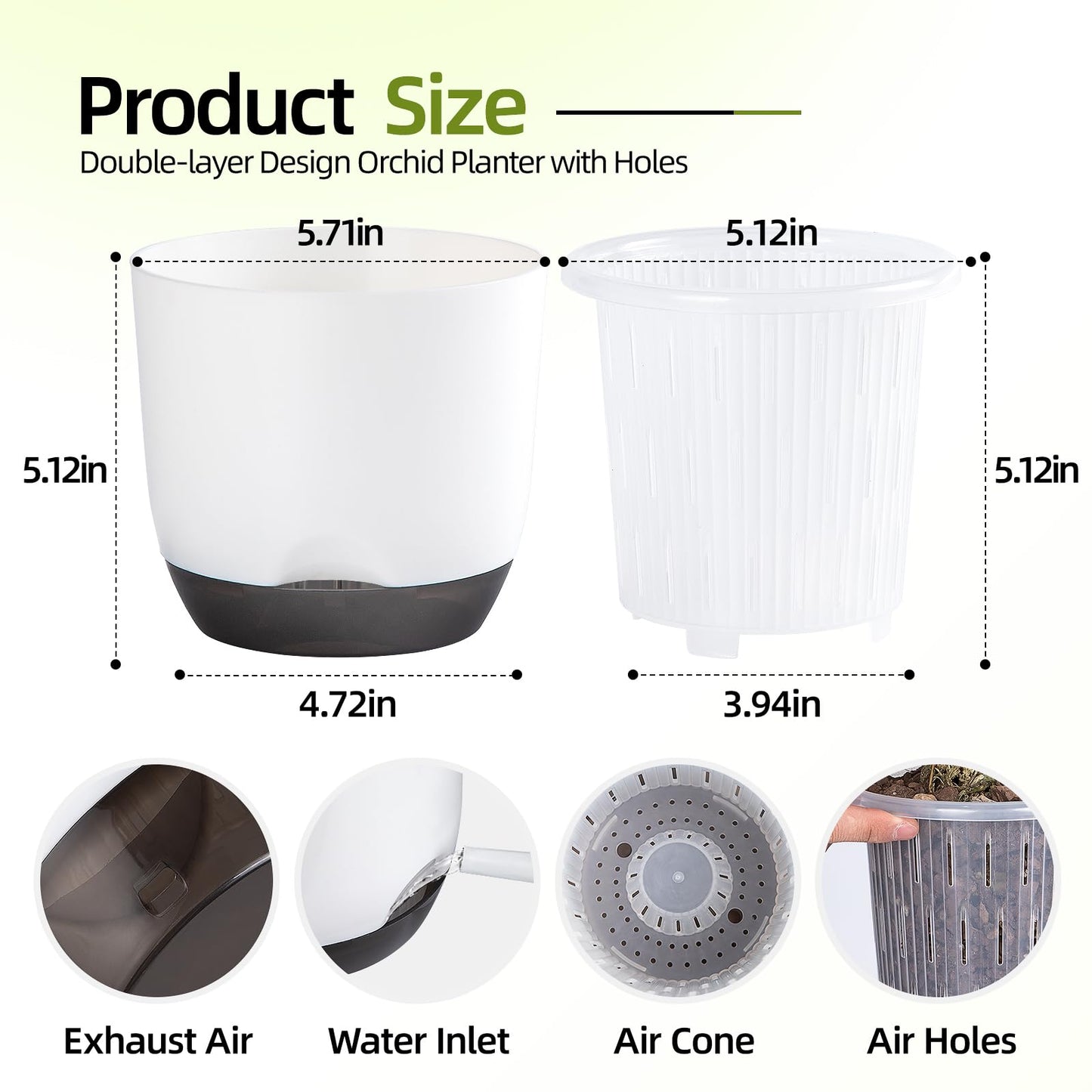 QCQHDU 2 Pack 5.7 Inch Orchid Pots with Holes for Repotting, Double-Layer and Self Watering Orchid Pot with Good Air Circulation