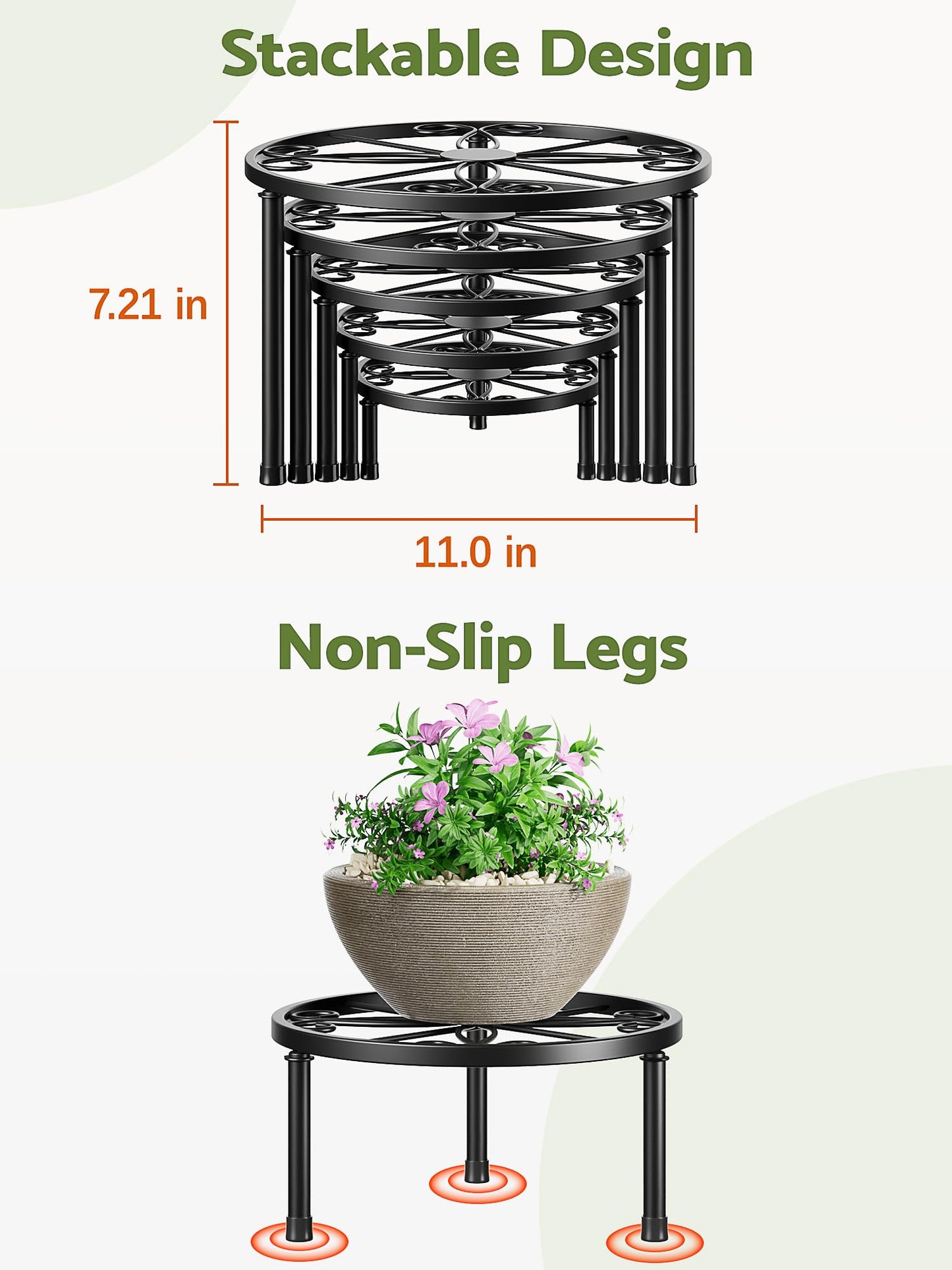 NQW 5 Pack Plant Stand Metal Flower Pot Stand Holders Indoor Tall Plant Rack Plant Round Black Plant Shelf For Patio, Living Room, Garden, Balcony(BlackDiamond)