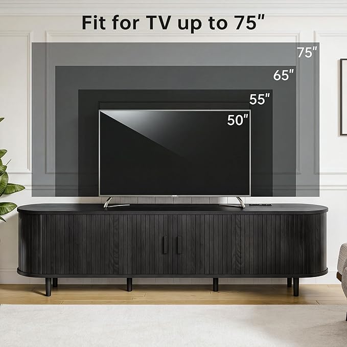 70" Mid Century Modern TV Stand, Wood TV Consoles