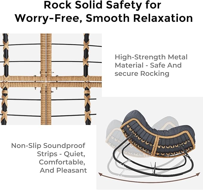 SWITTE Outdoor Papasan Rocking Chair, Oversized Patio Egg Chair
