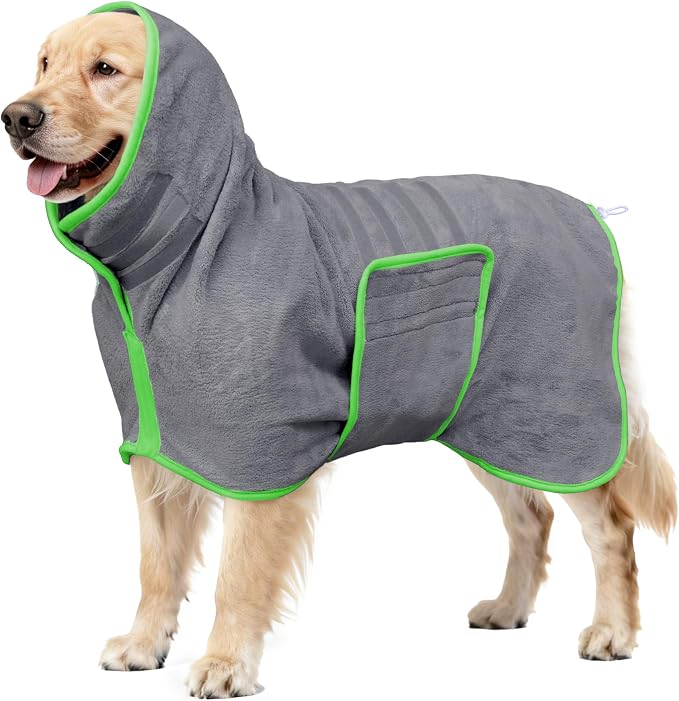 Soft Dog Bathrobe Fast Drying Dog Coat, Super Absorbent Dog Towels for After Bath, Microfiber Pet Robe Adjustable Collar & Belly Warm Keeping Dogs Coat for Pet Dogs & Cats (Grey, Small)