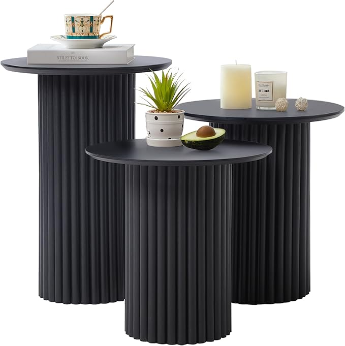 Bifins Round Nesting Coffee Table Set of 3, Mid Century Modern Fluted Coffee