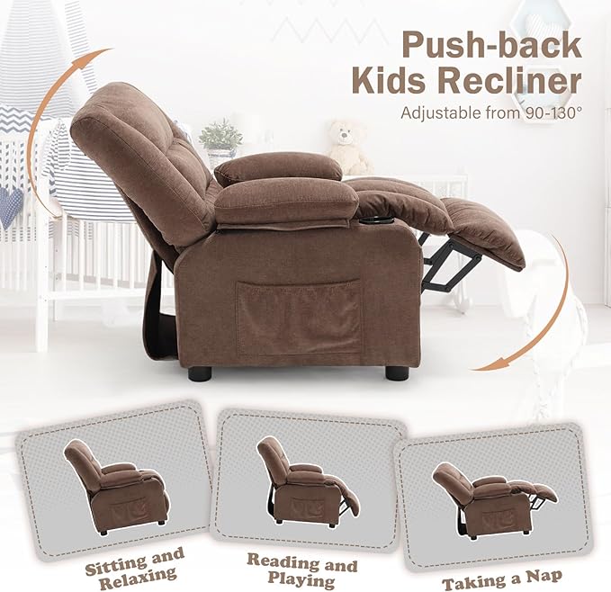 BOSMILLER Kids Recliner Chair， Push Back Toddler Recliner