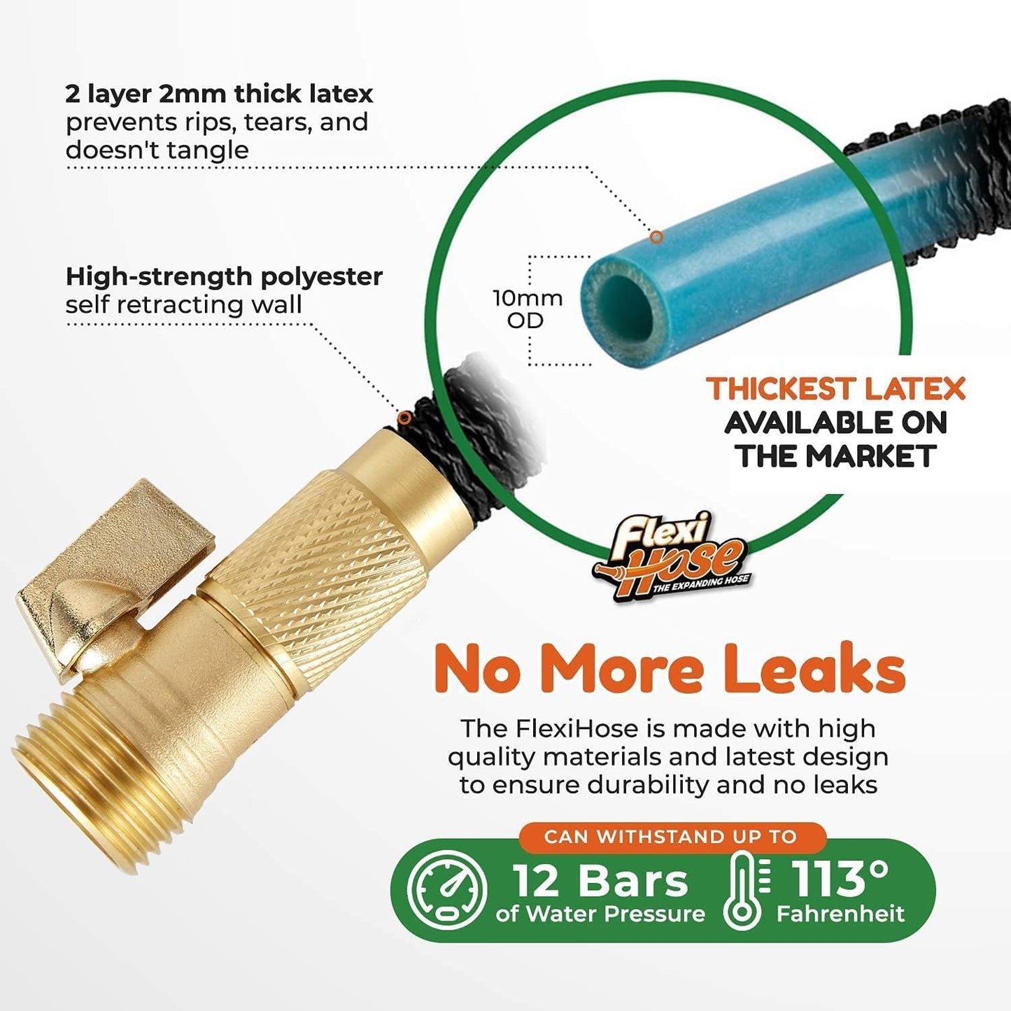 Flexi Hose Expandable Garden Hose with 8 Function Nozzle, 25FT - Lightweight Retractable Garden Hose, Water Hose - No-Kink Flexibility, 3/4 Inch Solid Brass Fittings and Double Latex Core