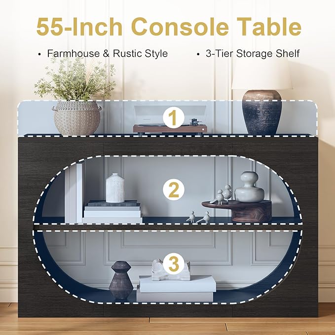 55-Inch Entryway Table with Storage, 3-Tier Console Tables, Behind Couch Table