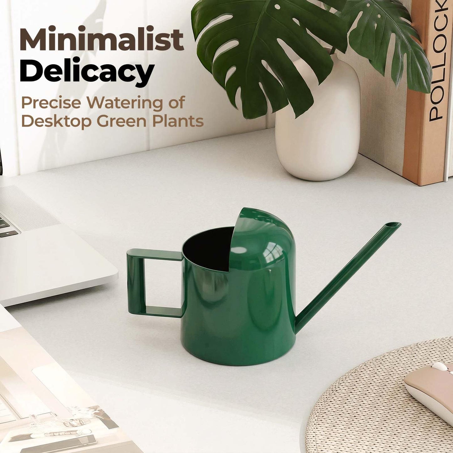 Bamworld Small Watering Can Indoor Outdoor Plant Metal Stainless Steel Long Spoutt Flowers Watering Cans for House Garden Plants 10OZ Watering Bottle Cute Stylish Gardening Decoration(Deep Green)