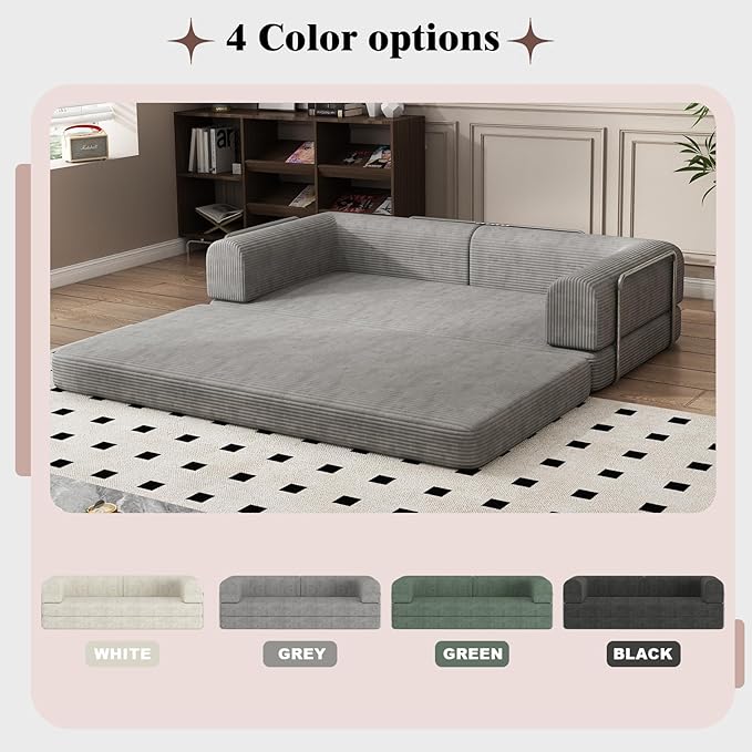 Garvee 78" Convertible Sleeper Sofa Bed, Plush Corduroy Futon Loveseat