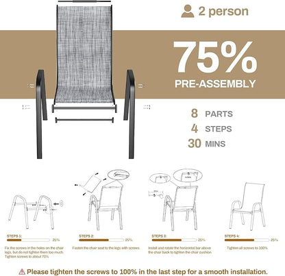 TLSUNNY Patio Chairs, Stackable Textilene Outdoor Dining Furniture for All Weather, with 17.7″ Wide Seat & Metal Frame, for Garden, Backyard, Deck, Restaurant, Poolside (8, Grey, 26.4″)