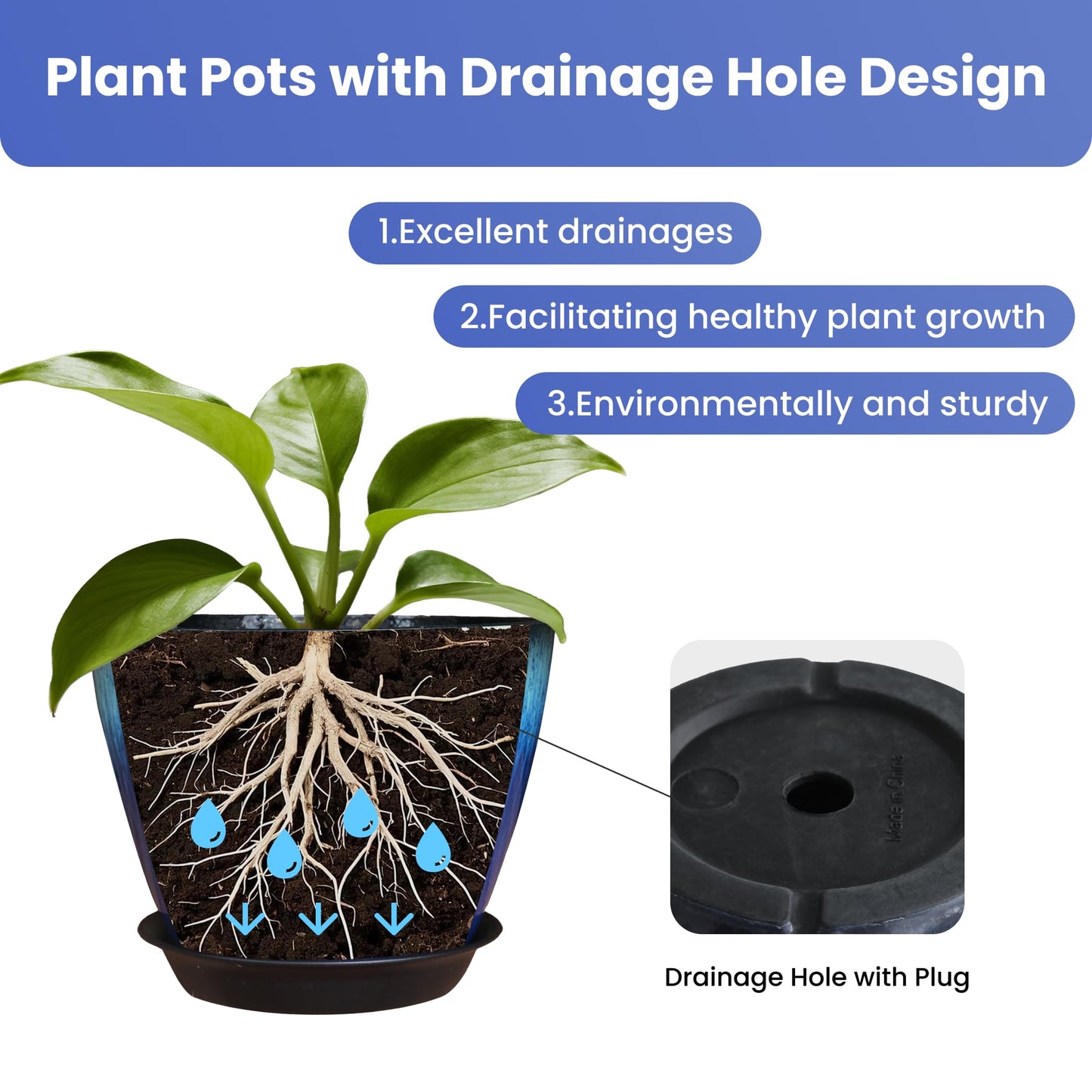 LESOASIS 8 inch Plant Pots with Drainage Holes, Pack of 4 Plastic Flower Pots Indoor, Modern Glossy Finishing Planter for Indoor Outdoor Plants (Green Glaze, 4 Pack)