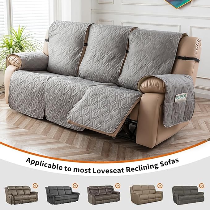 Genina Waterproof Couch Cover for Reclining Couch 3 Seater Non-Slip, Washable