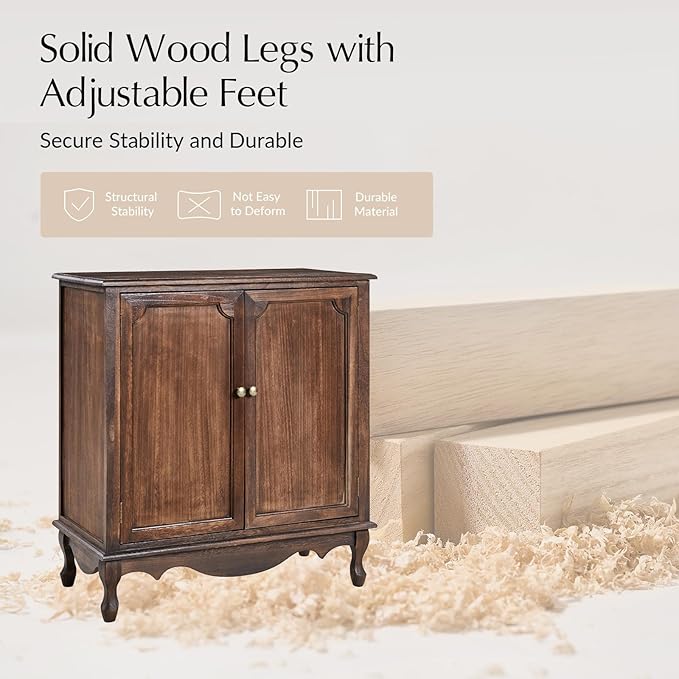 Solid Wood Sideboard with Adjustable Feet, 2 Shelves Storage Accent Cabinet