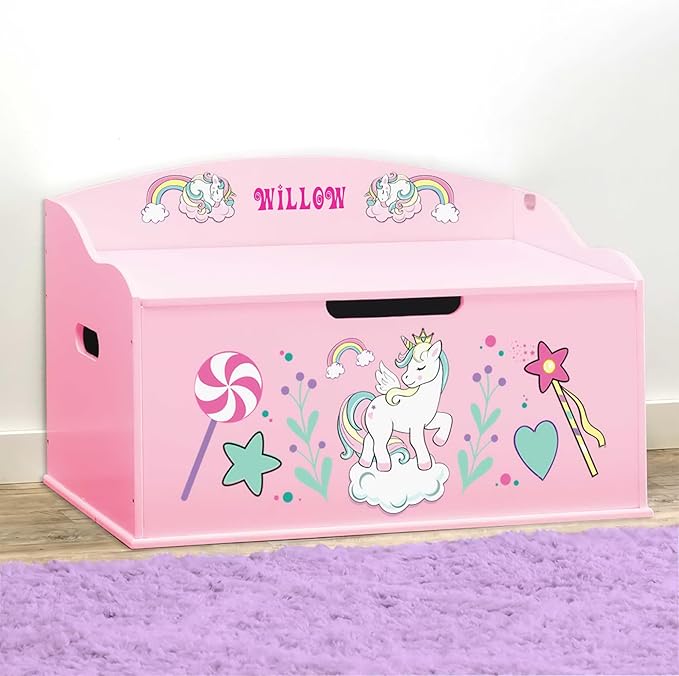 DIBSIES Personalized Creative Wonders Toy Box, Unicorns & Rainbows, 30 x 19.25
