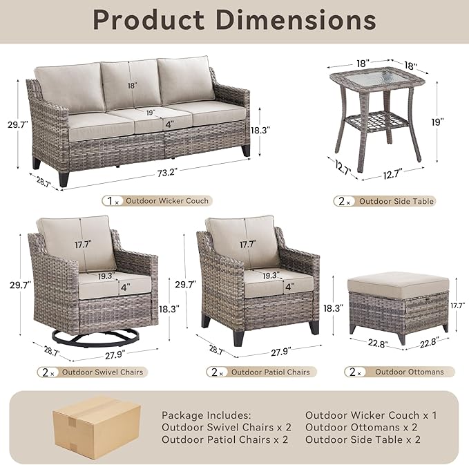9 Piece Patio Furniture Set-All Weather Outdoor Conversation Sets Sectional Sofa