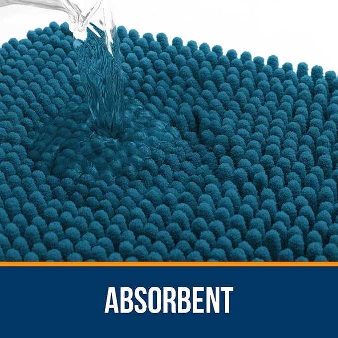OLANLY Bathroom Rugs 34x21, Extra Soft Absorbent Chenille Bath Rugs, Rubber Backing Quick Dry, Machine Washable Bath Mats for Bathroom Floor, Tub and Shower, Home Decor Accessories, Peacock Blue