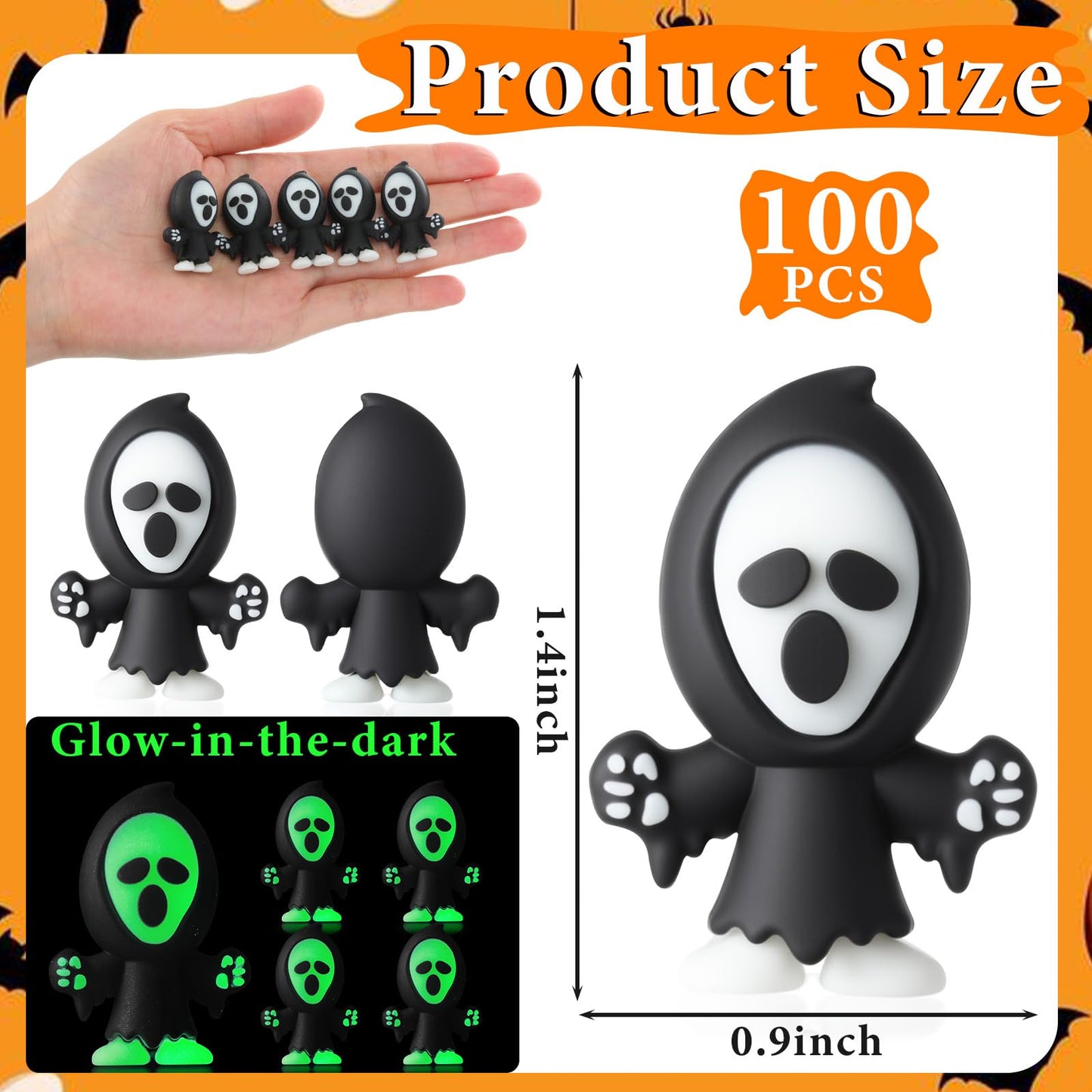 VioraWhite 50 Pcs Mini Ghost Figurines Glow in The Dark Tiny Devil Figurine to Hide and Seek Luminous Little Statue for Theme Party Miniature Garden Decorations