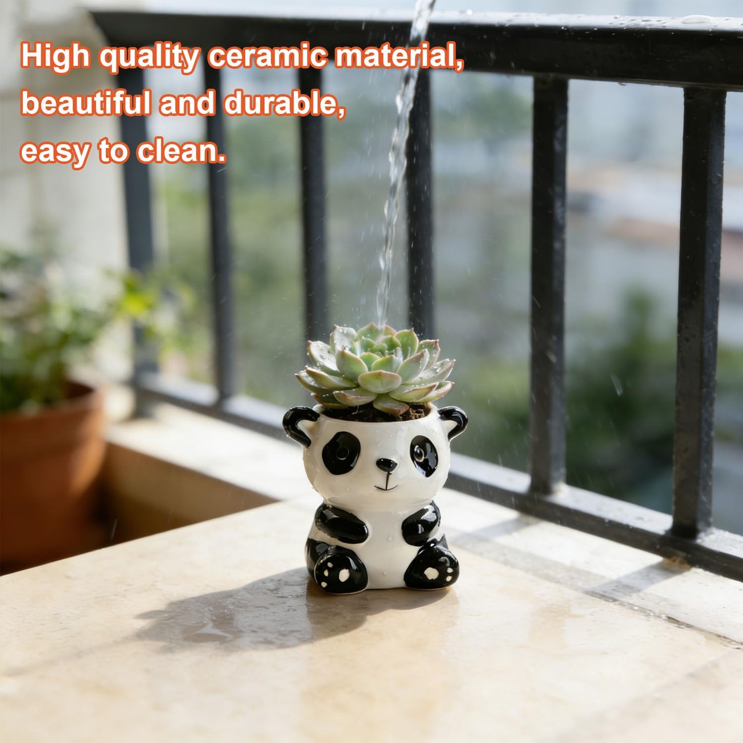 SYASDZHO Cute Animal Ceramic Succulent Planter with Drainage Hole - Mini Panda/Squirrel/Elephant Pot for Indoor Plants, Funny Desktop Decor Gift for Plant Lovers - Plants Not Included (Panda)