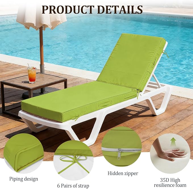 72x21x4in Lounge Cushions for Outdoor Furniture, Outdoor Lounge Chair Cushions