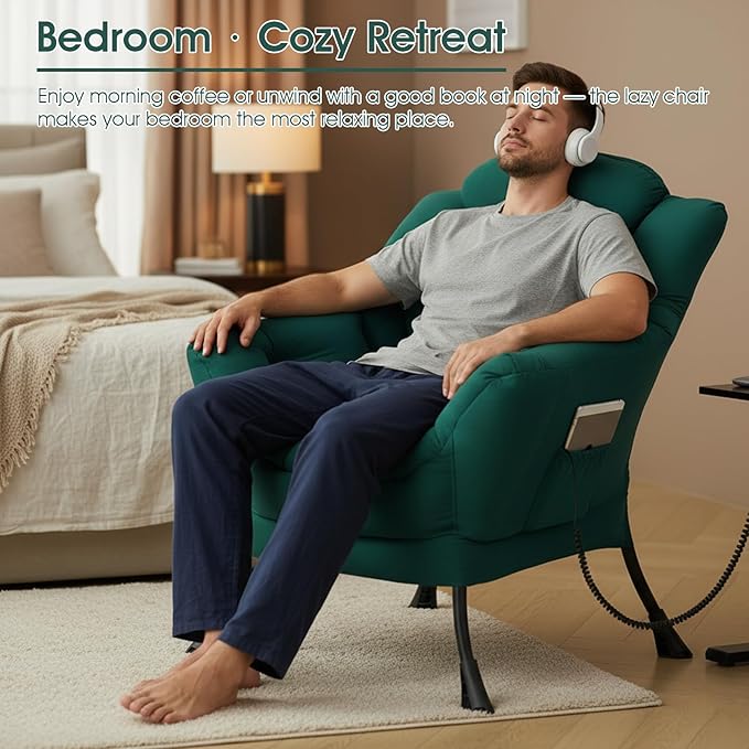 Lazy Chair for Living Room, Large Dark Green Accent Chair