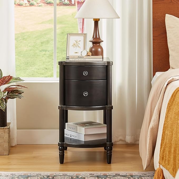 ONBRILL Narrow End Table with Charging Station, Pre-Assembled Nightstand with 2