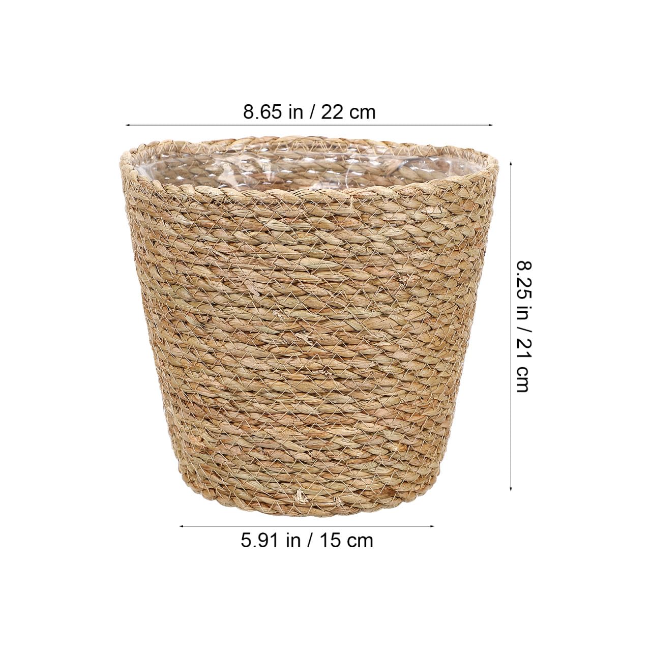 KESYOO Woven Flower Basket, Hand Woven Straw Plant Pot, Indoor Decorative Flower Pot with Liner, Light Brown, 8.66 x 8.66 x 8.26 Inch