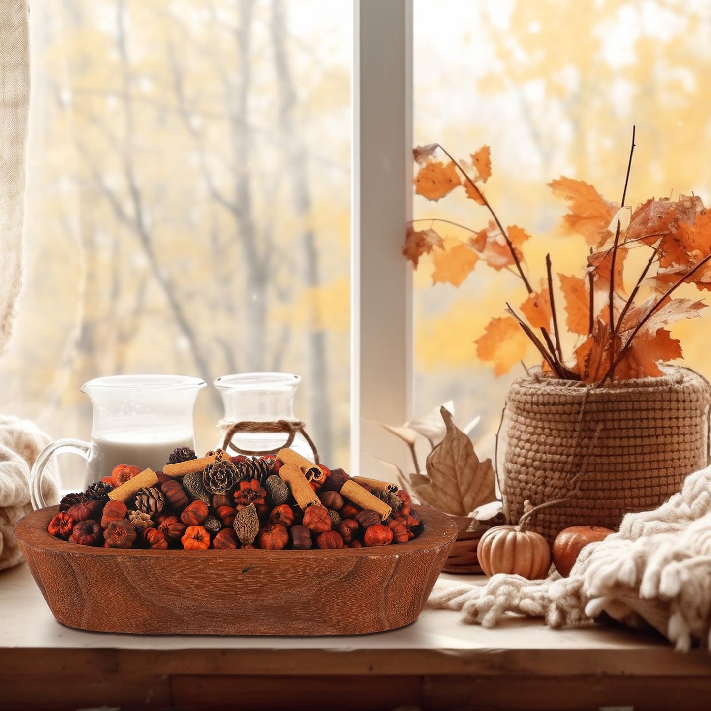 Dansib 7 Heaping Cups Pumpkin Pods, Bowl, or Vase Filler Mix with Mini Pumpkin Pods, Pine Cones, Cinnamon Chunks and Rose Hips, for Vase, Jar Fillers, Thanksgiving and Autumn Decor