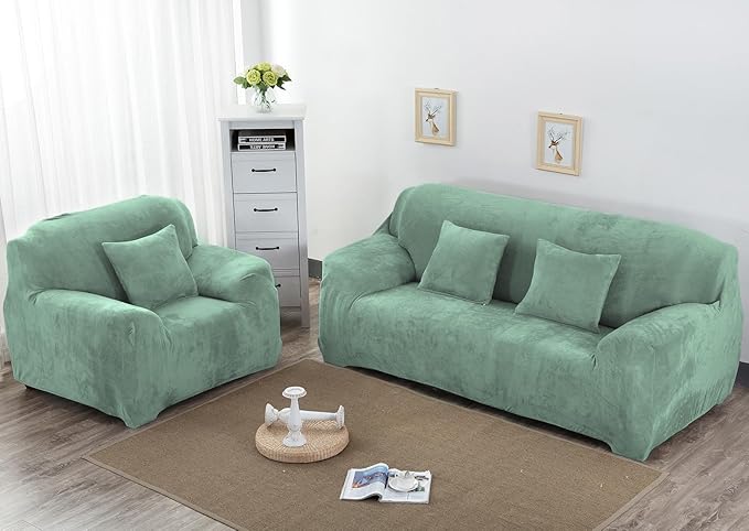 vctops 1-Piece Velvet Plush Stretch Loveseat Sofa Slipcover
