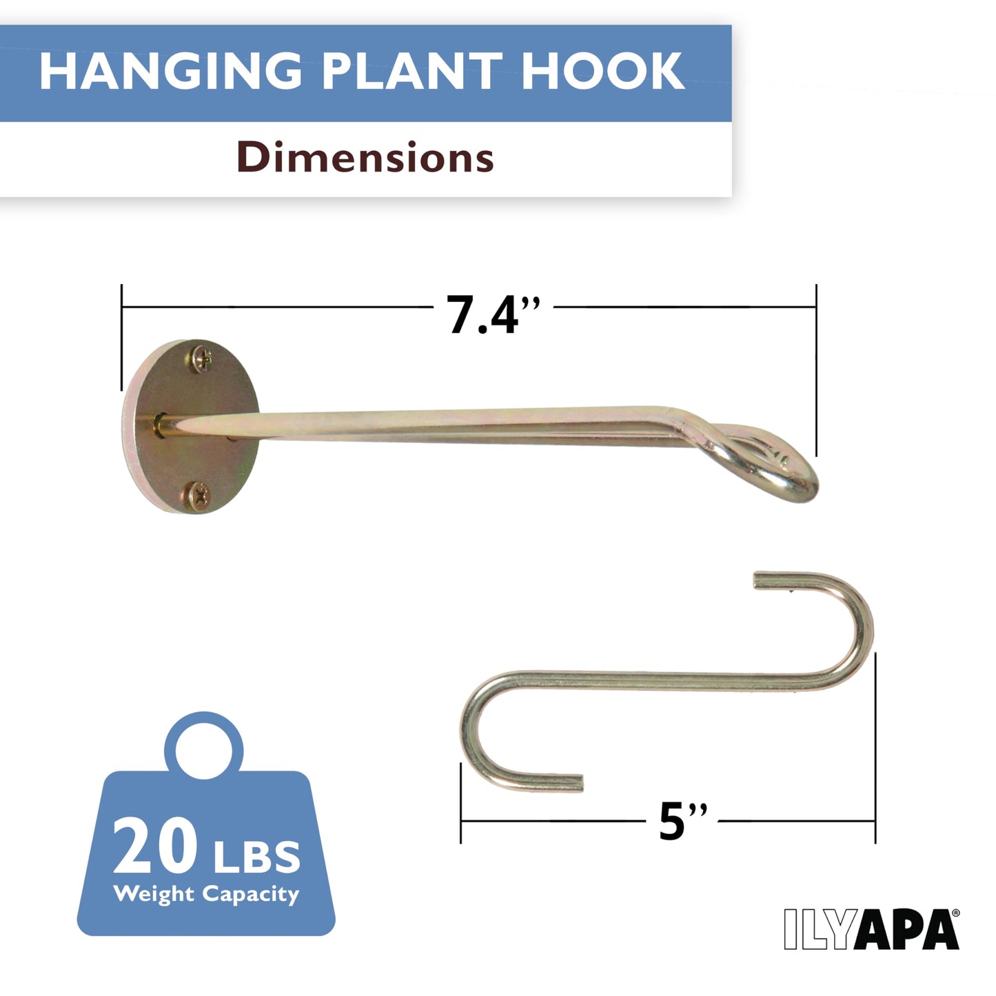 Ilyapa 3 Pack Metal Wall Plant Hangers - 7.5 Inch Plant Hanger for Indoor - Rustic Brass Finish Hooks for Hanging Plants, Baskets, and Macrame - Indoor Hangers for Plants, Lanterns or Wind Chimes