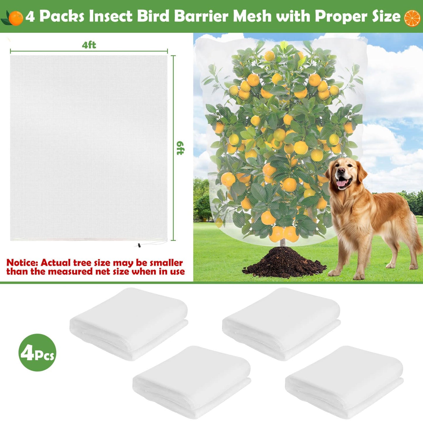 Tetutor 4Ft x 6Ft Blueberry Bush Netting Cover,4 Pack Bird Netting for Blueberry Bushes, Garden Netting Insect Pest Barrier with Drawstring, Plant Fruit Tree Netting Net for Garden Protection