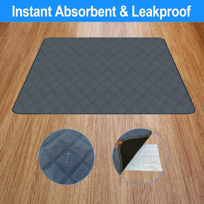 RIOUSSI Washable Pee Pads for Dogs, Reusable, Absorbent, Leakproof, Non Slip Pet Puppy Pads for Potty Training. Dark Gray, 24x36 Inch(4pack)