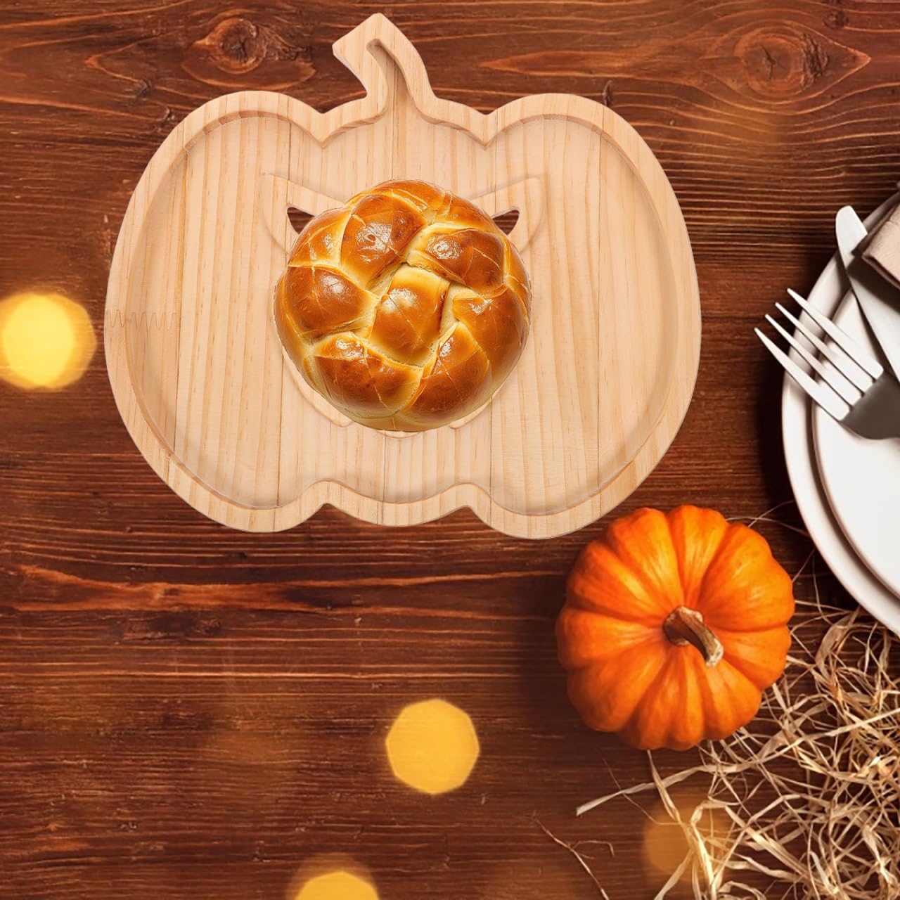Healifty Halloween Pumpkin Snack Tray Wooden Serving Plate 9.37X8.14 Inch Seasonal Dessert Fruit Candy Appetizer Tray for Kitchen Dining