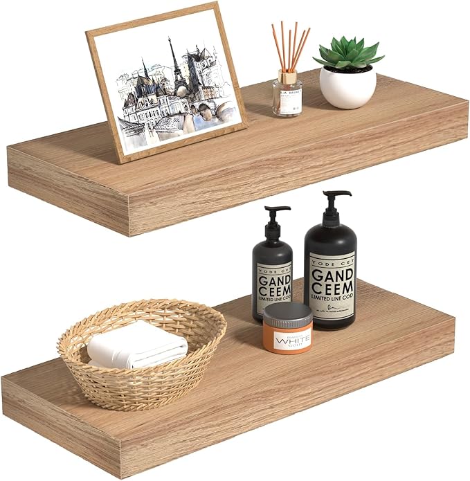 Oak Floating Shelves Wood for Wall 15.7in Wall Mounted Display Ledge Shelves