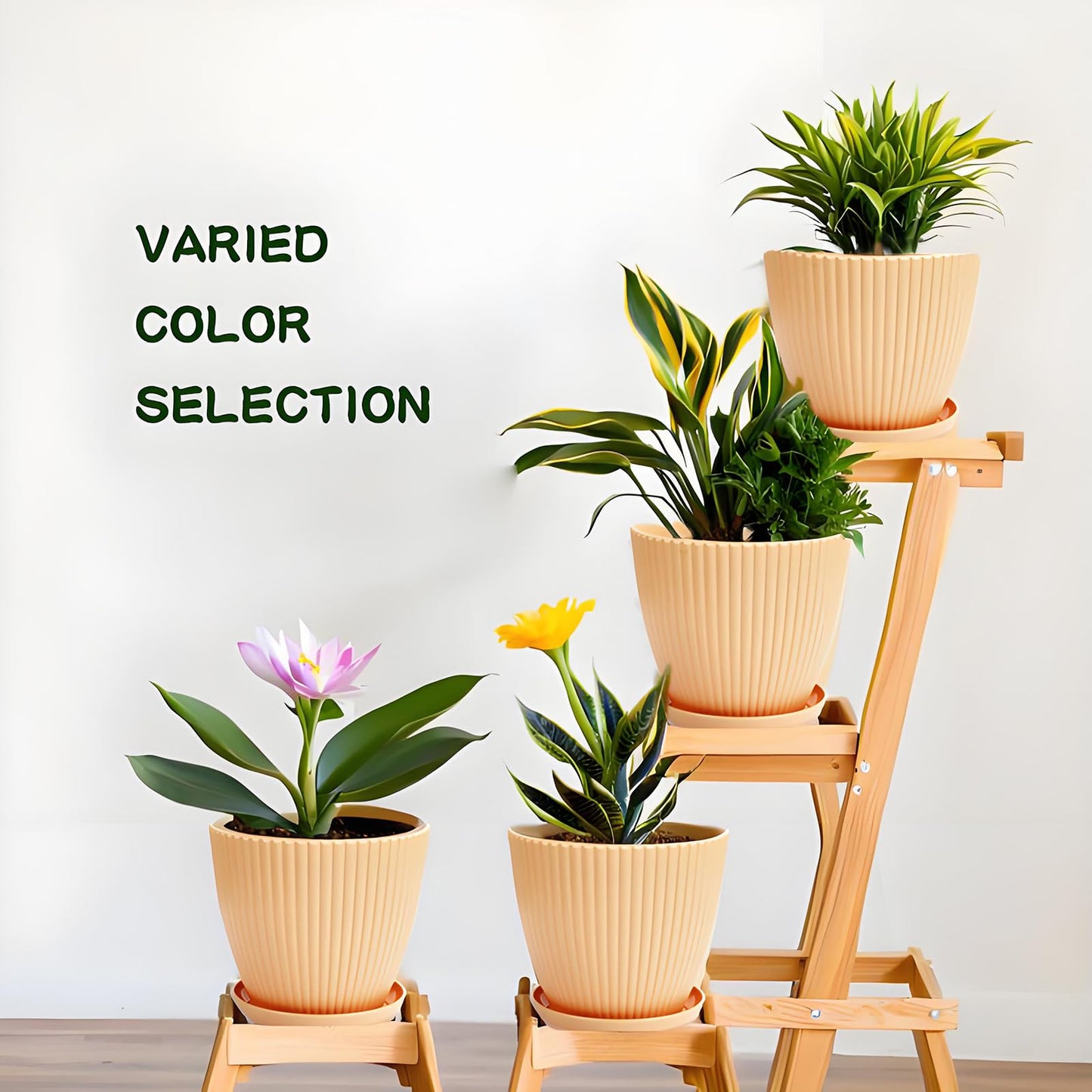 MUXINCAMP 7 Inch Large Plant Pots, 6 Pack Flower Pots with Drainage Hole and Tray Saucer Plastic Plant Pot for Outdoor Indoor House Plants and Flowers Herbs (Khaki)