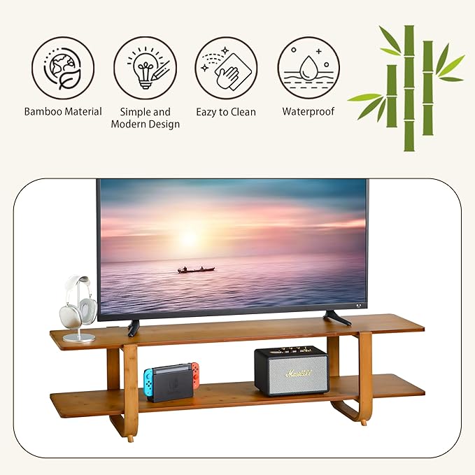 Bamboo TV Stand for TVs up to 65", Media TV Console Table
